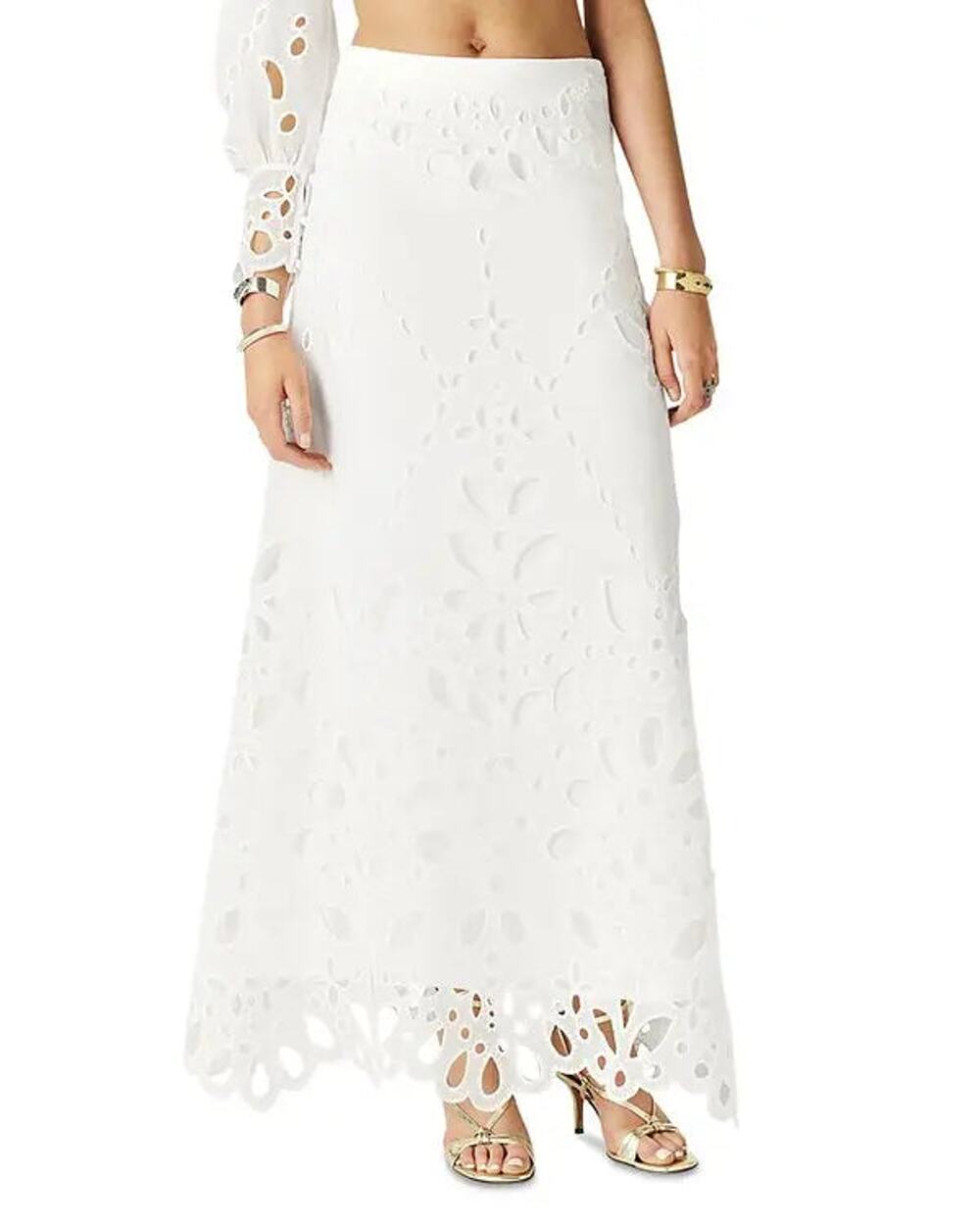 Ba&Sh Vadja High Waisted Eyelet Floral Maxi A-Line Skirt White Women's Medium